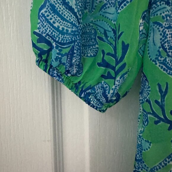 LILLY PULITZER OFF SHOULDER DRESS WOMEN XL GREEN BLUE FLORAL RESORT BOHO - Picture 5 of 10